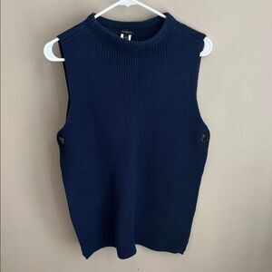 Talbots open side knit sleeveless sweater navy blue button size XS